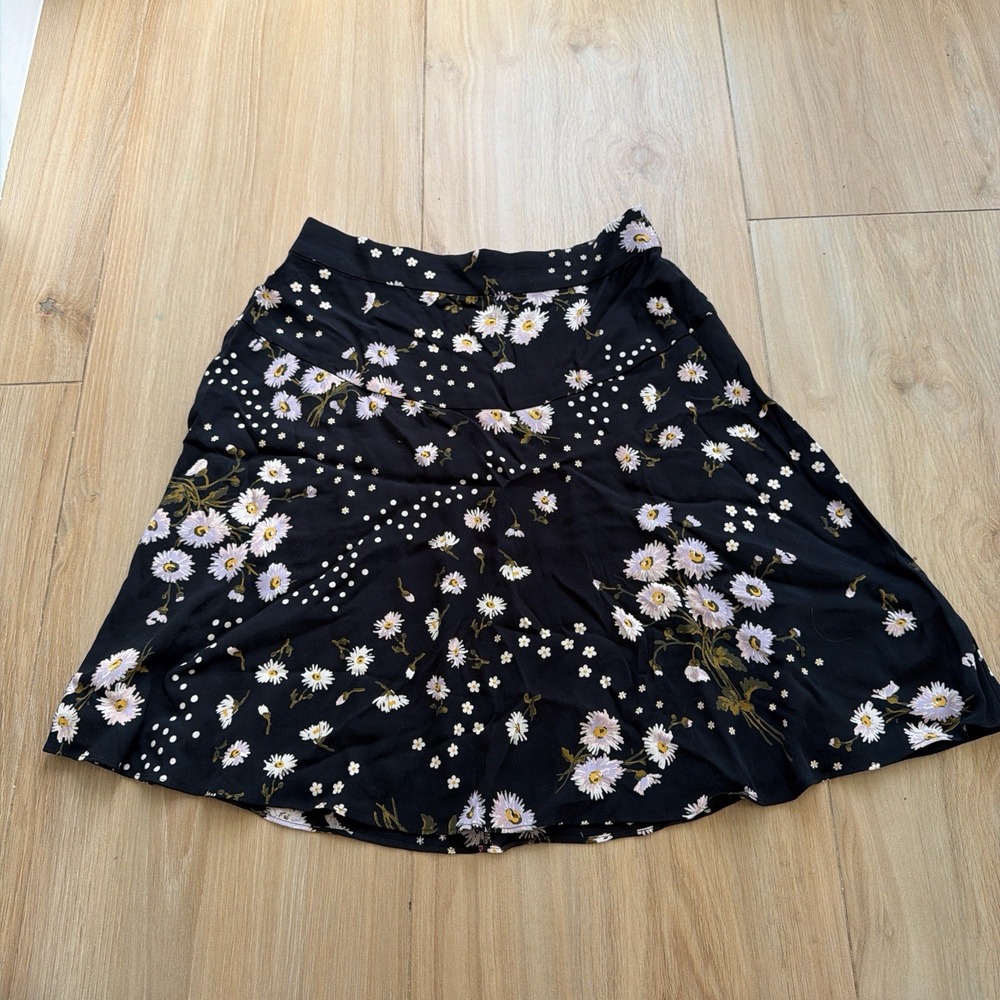 Madewell Women Black Daisy Polka Dot Floral Mini Skirt Size 4 A-Line High Waist